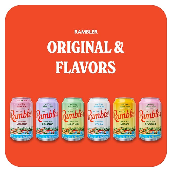 AUTX RAMBLER Sparkling Water, Texas Limestone Mineral Blend, Cranberry Flavor, Limited Edition