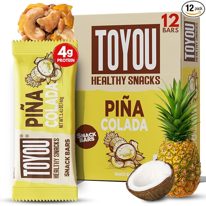 ToYou Chewy Fruit and Nut Bars - Healthy Protein Snacks | Piña Colada - 1.41 Ounce (Pack of 12) |