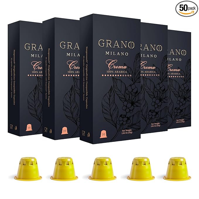 Grano Milano Crema - 50 Espresso Pods Compatible with Nespresso Original line, 100% Arabica Medium