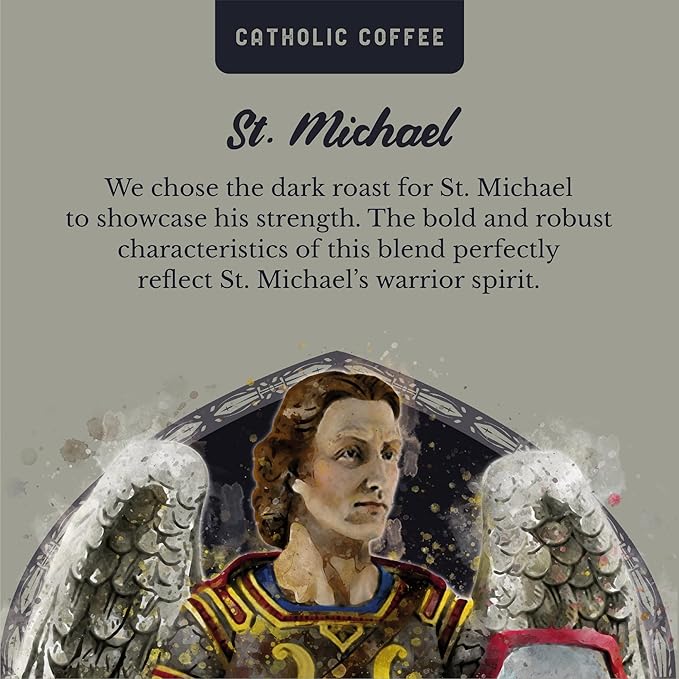Catholic Coffee St. Michael | Dark Roast Ground Coffee ??Almond & Citrus Notes | 12oz Bag ??Premium