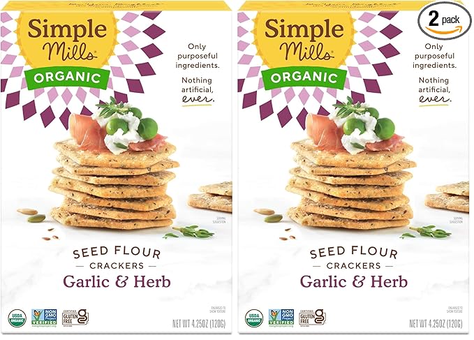 Simple Mills Organic Seed Crackers, Garlic & Herb - Gluten Free, Vegan, Healthy Snacks, Paleo