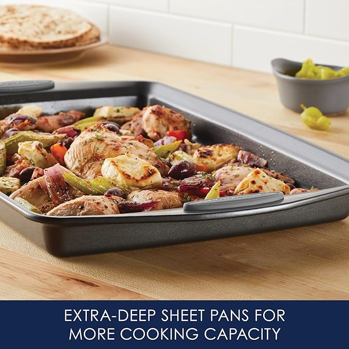 Rachael Ray Nonstick Bakeware Set with Grips, Nonstick Cookie Sheets / Baking Sheets - 3 Piece