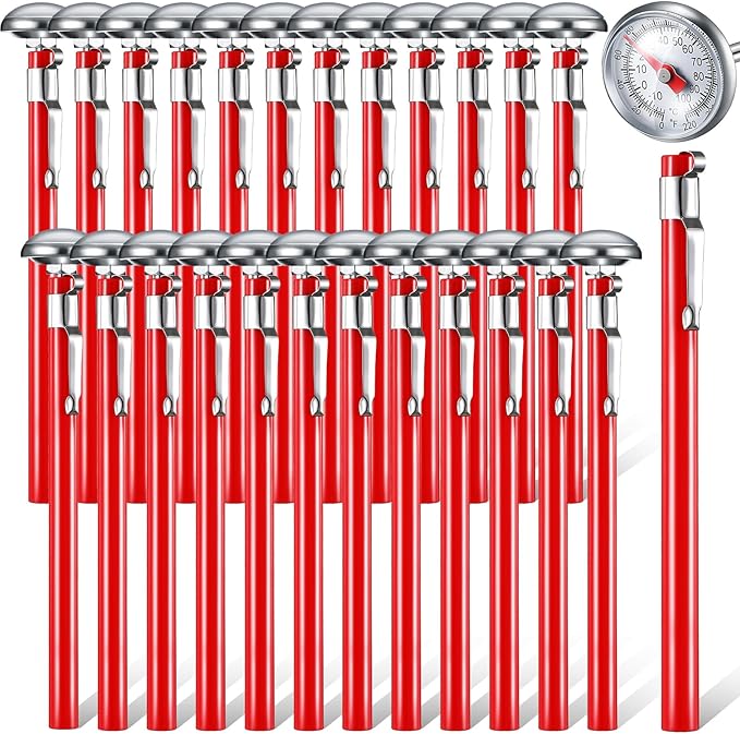 Xuhal 24 Pcs Stainless Steel Kitchen Thermometer with 5 Inch Long Stem 1 Inch Dial Thermometer Milk