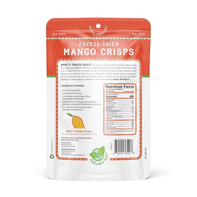 Nature’s Turn Freeze-Dried Mango Crisps – Healthy, Gluten-Free, Crispy & Delicious, Plant-Based