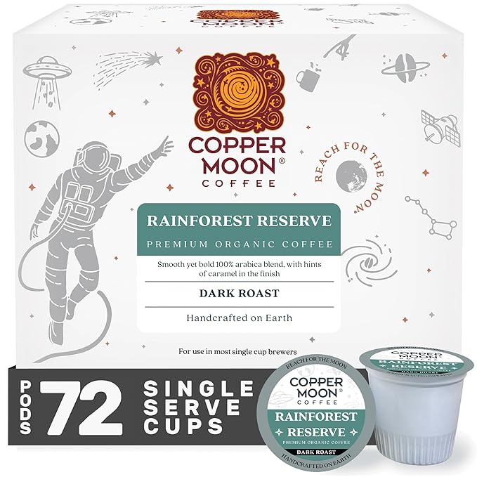 Copper Moon Single Serve Coffee Pods for Keurig K-Cup Brewers, Dark Roast, Rainforest Reserve