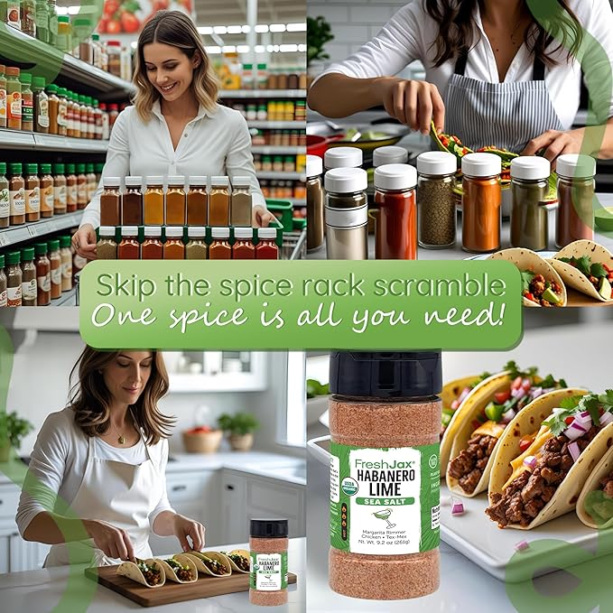 FreshJax Organic Spicy Habanero Lime Seasoning Sea Salt ??9.2?¯oz Large Bottle Hot Sea Salt
