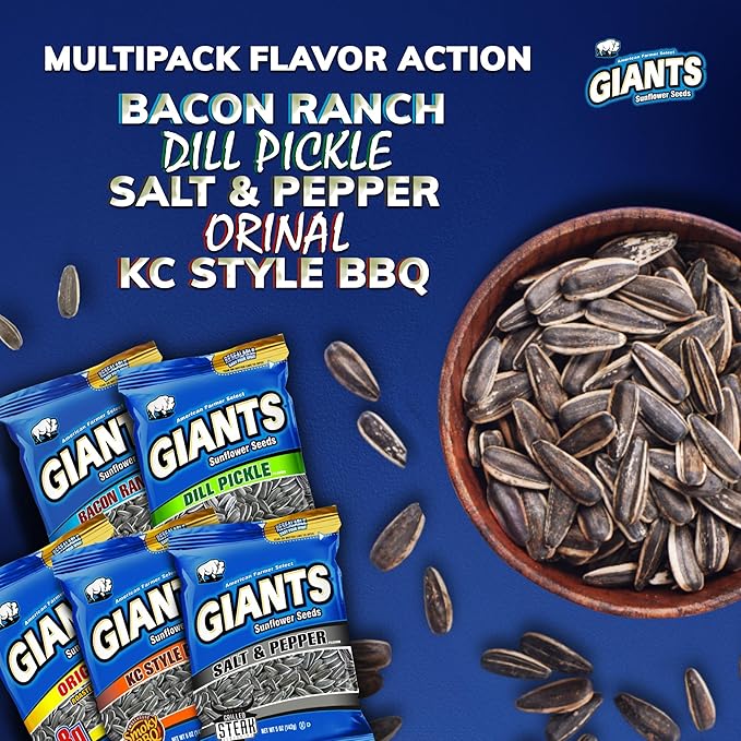 GIANTS Sunflower Seeds Variety Pack - Flavored Sunflower Seeds to Eat, Sunflower Seeds Bulk, Dill