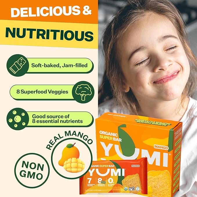 YUMI Organic Breakfast Superbar, Gluten-Free, No Added Sugar, 7+ Vegetables, Soft-Baked Crust