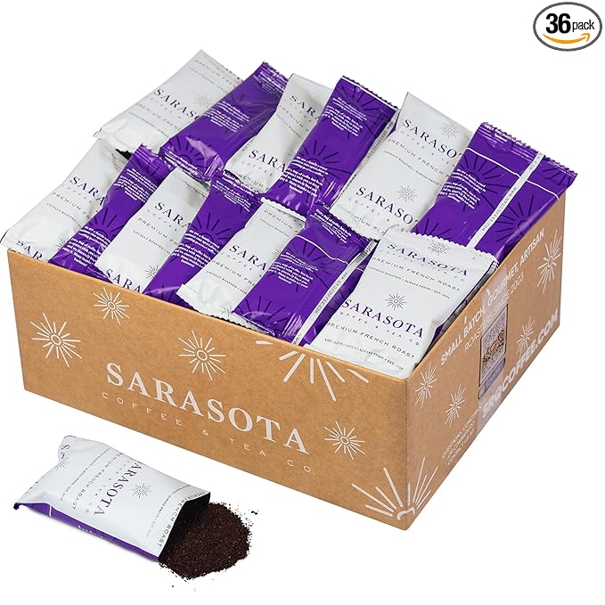 Sarasota Coffee Ground Packets | Low Acid Dark Roast Ground Coffee Packs | European French Roast |