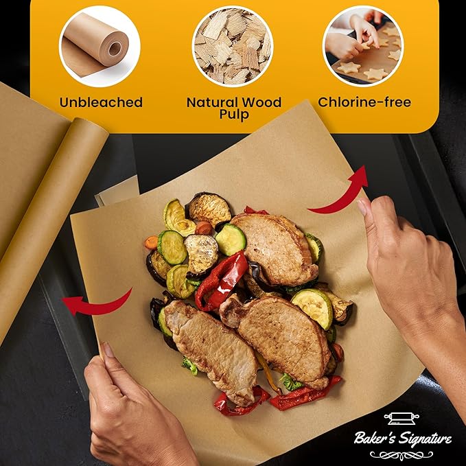 260 Sq.Ft Unbleached Parchment Paper for Baking ??Roll with Cutter, Heavy Duty Non-Stick Brown