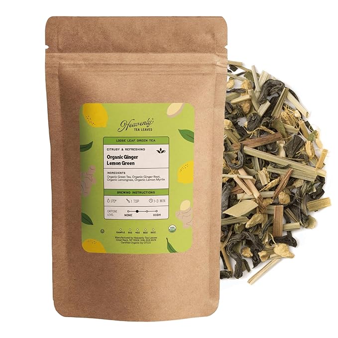 Heavenly Tea Leaves Organic Ginger Lemon Green, Loose Leaf Green Tea, 4 oz. (Approx. 50 Cups of