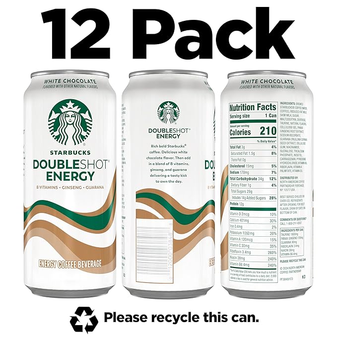 Starbucks Doubleshot Energy Drink Coffee Beverage, White Chocolate, Iced Coffee, 15 fl oz Cans