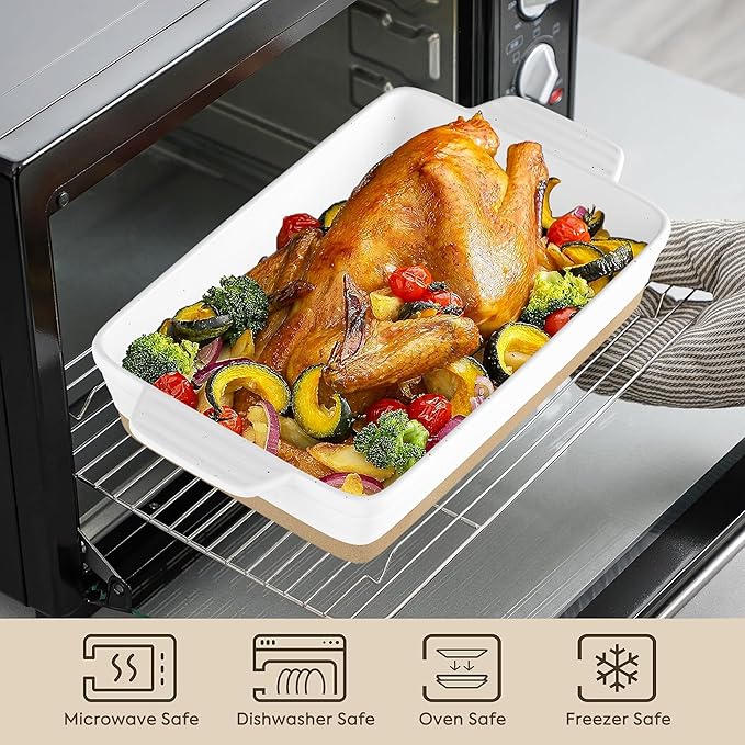Ceramic Baking Dish, Casserole Dishes for Oven, Extra Deep Lasagna Pans with Handles, Rectangular