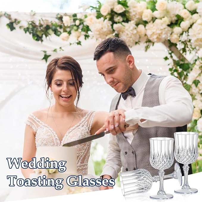 XUWAIDSGN 24 Pcs 7oz Plastic Vintage Wine Glasses Drinking Glasses Unbreakable Wedding Glassware