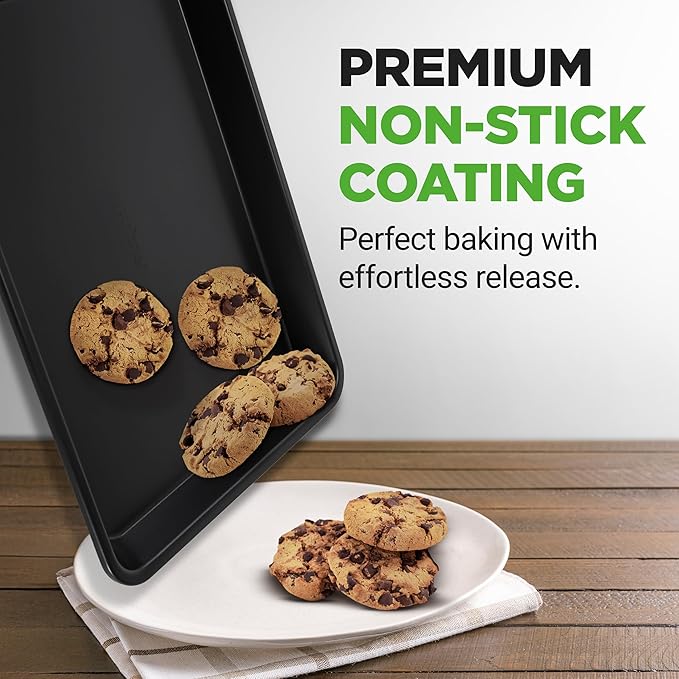 NutriChef 2-Piece Black Non-Stick Cookie Sheet Baking Tray Set - Versatile & Durable Carbon Steel