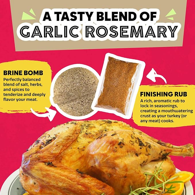 EZ Bombs Garlic Rosemary Brine Bomb Seasoning with Finishing Rub, Pack of 1 – All-in-One Turkey
