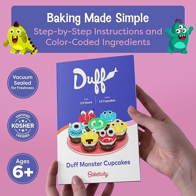Baketivity x Duff Goldman Monster Cupcakes Kit - Cooking Set with Premeasured Ingredients