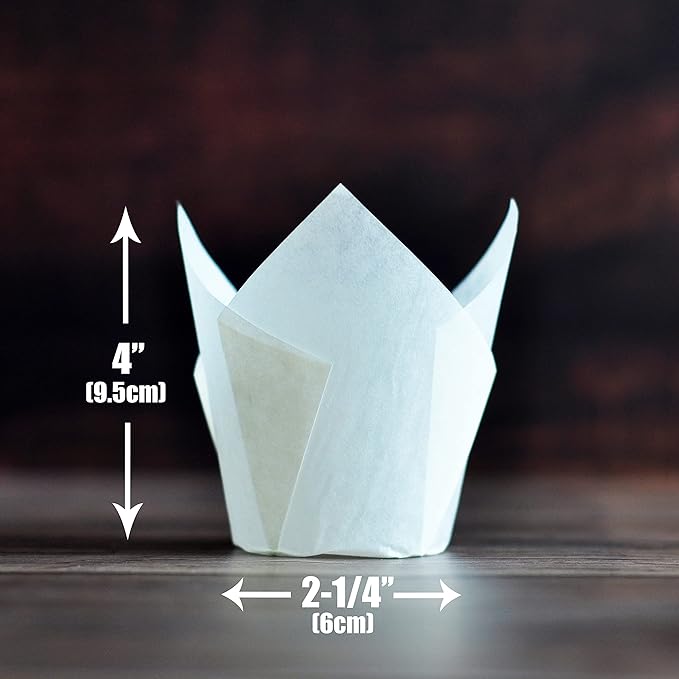 Large size White Tulip Baking Cups 2-1/4"(Base diameter) x 4"(Wall height) Greaseproof paper baking