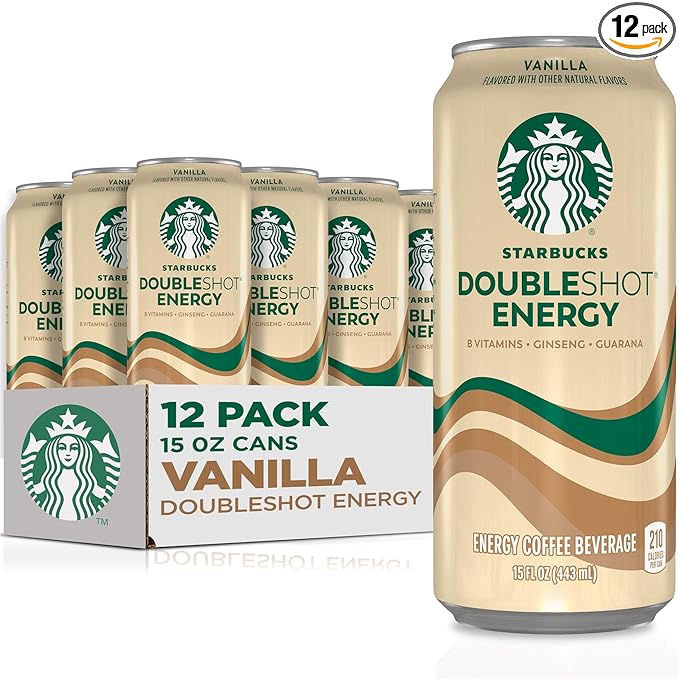 Starbucks Doubleshot Energy Drink Coffee Beverage, Vanilla, Iced Coffee, 15 fl oz Cans (Packaging