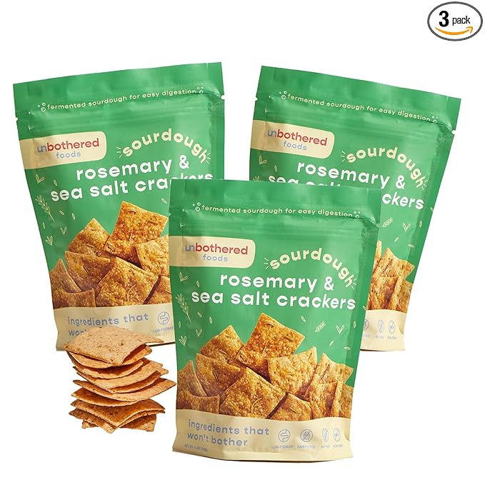 Unbothered Foods Rosemary & Sea Salt Sourdough Crackers - Gut-Friendly & Easy to Digest, Non-GMO