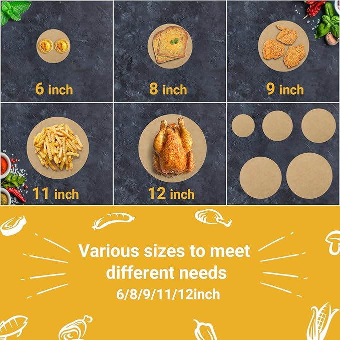 Beasea Air Fryer Round Liners 12 Inch, 200pcs Air Fryer Parchment Paper Unbleached Disposable Fryer