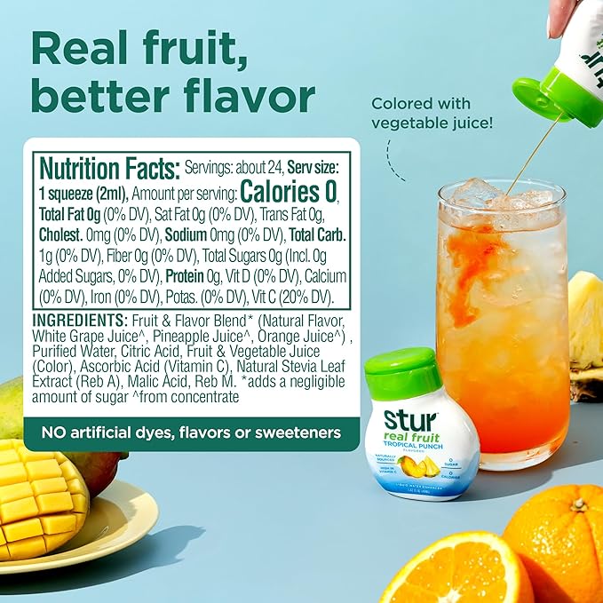 Stur Liquid Water Enhancer | Tropical Punch | Naturally Sweetened | High in Vitamin C &