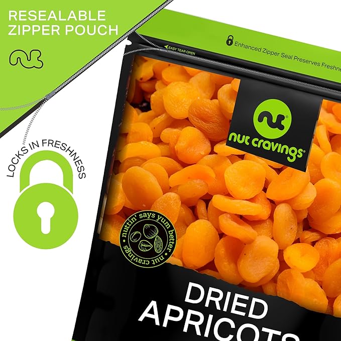 NUT CRAVINGS - Sun Dried Turkish Apricots, No Sugar Added, Unsweetened (16oz, 1 LB) Bulk Dry Fruits