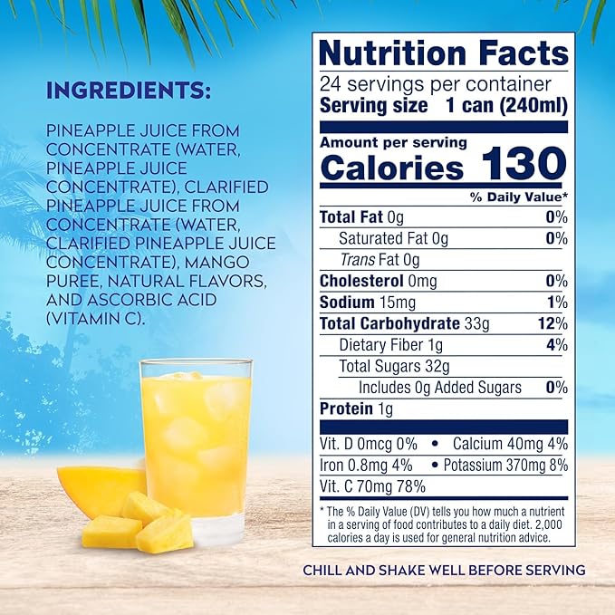 Dole 100% Pineapple Mango Juice, No Added Sugar, Excellent Source of Vitamin C, 100% Fruit Juice