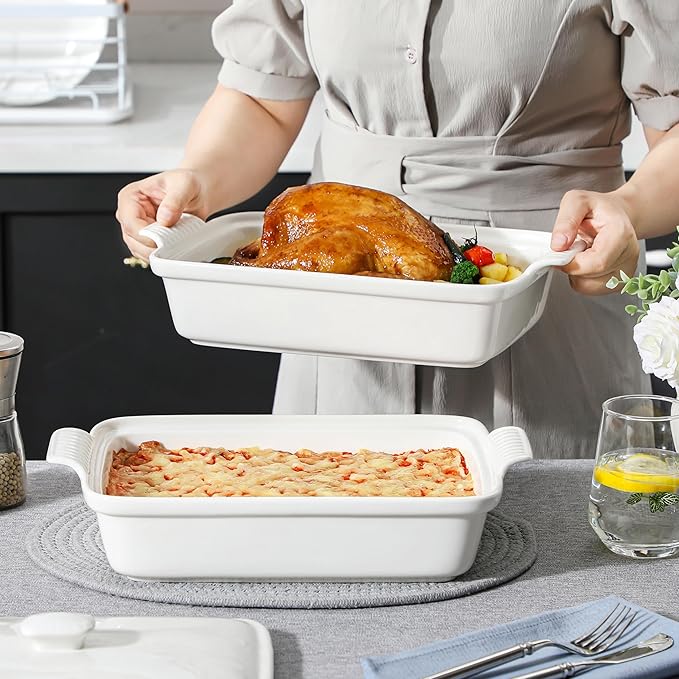 MALACASA 3.4 Quart Baking Dish With Lid, Porcelain Casserole dish with Lid, 13 x 9 Lasagna Pan Deep