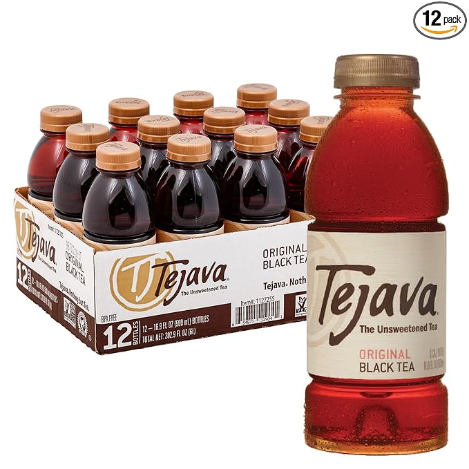 Tejava Original Unsweetened Black Iced Tea, 12 Pack, 16.9oz PET Bottles, Non-GMO, Kosher, No Sugar