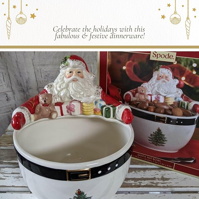 Spode Christmas Tree 7-Inch Santa Nut Bowl - Decorative Serving Bowl for Candies, Nuts, or Desserts