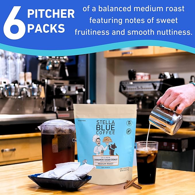 Stella Blue Cold Brew Coffee Packets, Cinnamon Sugar Donut, Medium Roast Ground Coffee, Warm