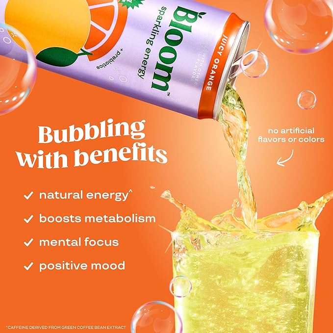 Bloom Nutrition Sparkling Energy Drink - Natural Caffeine, Zero Sugar, 180mg Caffeine
