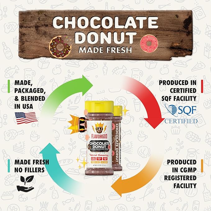 Chocolate Donut Topper Seasoning Mix, 2 Bottles by Flavor God - Premium All Natural & Healthy Spice