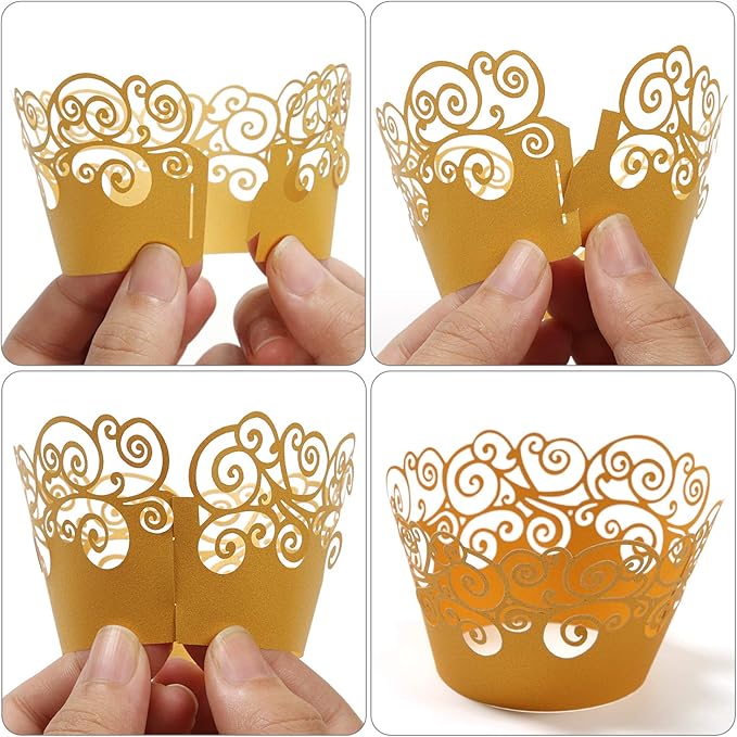 Cupcake Wrappers, KPOSIYA 50 Pack Cupcake Wraps Filigree Artistic Bake Cake Paper Cup Little Vine