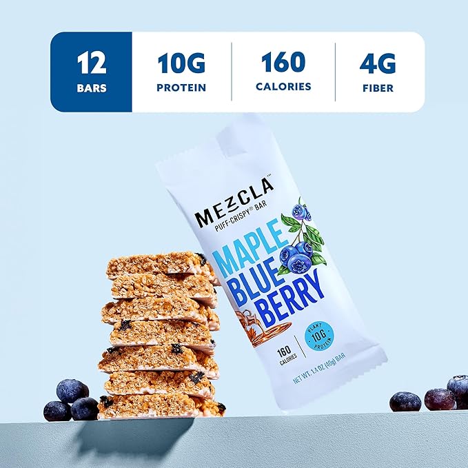 Mezcla Vegan Protein Bars, Gluten Free Snack Made with Pea Protein, Organic Vanilla, Blueberries