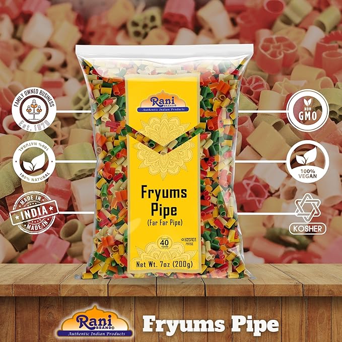 Rani Far Far/Fryums (Wheat & Tapioca Pellet) Round/Pipe Shape 7oz (200g) ~ Vegan, Kosher, Uncooked