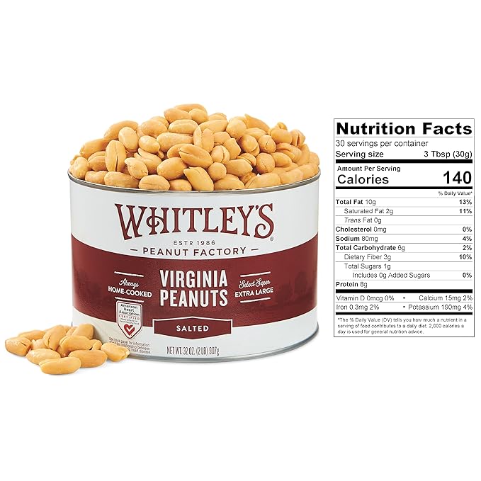 Whitley?셲 Salted Virginia Peanuts ??Super Extra Large 'Home Cooked' Virginia Peanuts (32 Ounce Tin)