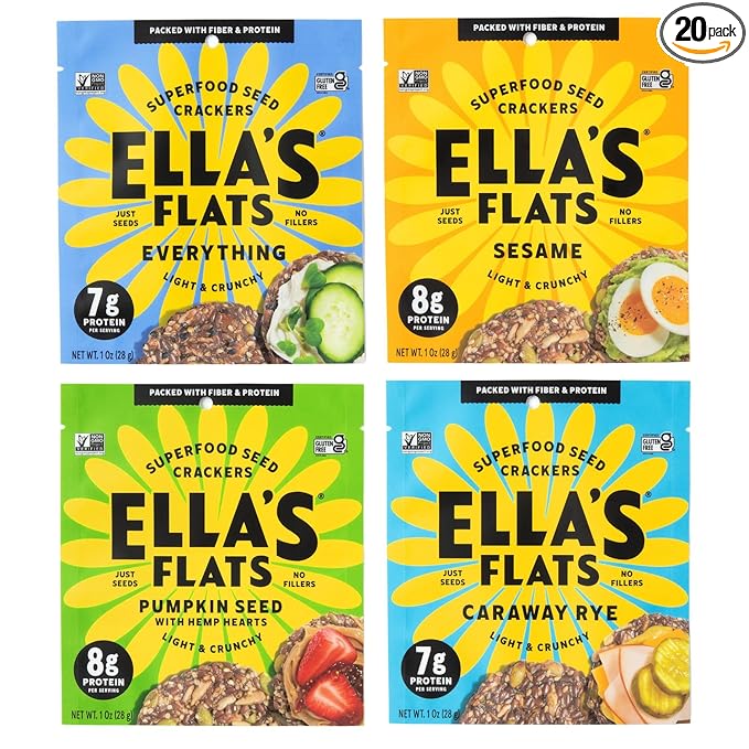 ELLA’S FLATS® Variety All Seed Savory Crisps – All Natural, Gluten Free, Good Source of Protein