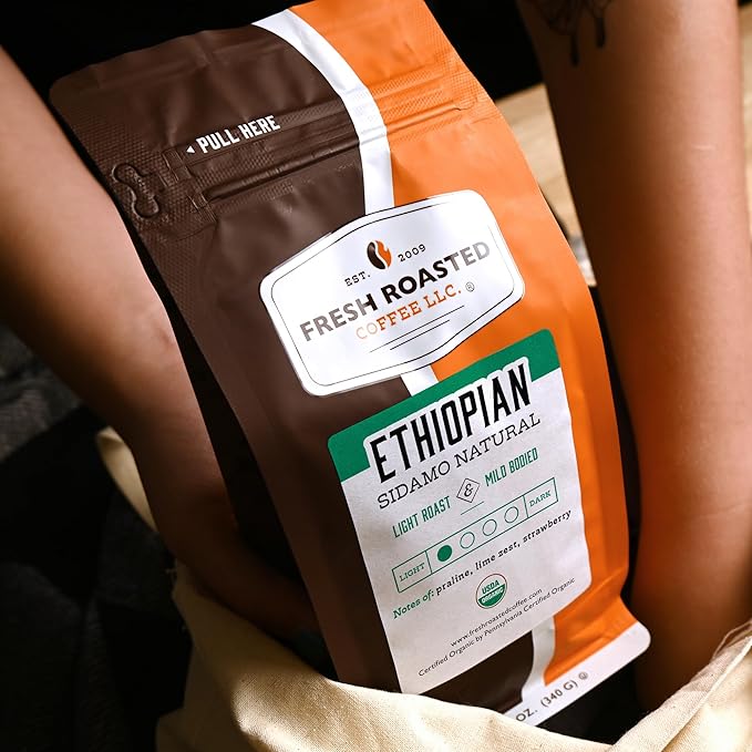 Fresh Roasted Coffee, Organic Ethiopian Sidamo Natural | USDA Organic, 100% Single Origin, Kosher |