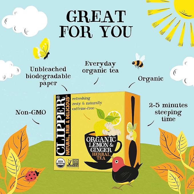 Clipper Tea Lemon & Ginger Teabags ??Caffeine Free, USDA Organic, Great Hot or Iced ??Aromatic