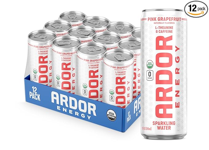 ARDOR ENERGY Sparkling Water with 100mg Natural Caffeine & 200mg L-Theanine from Organic Green Tea