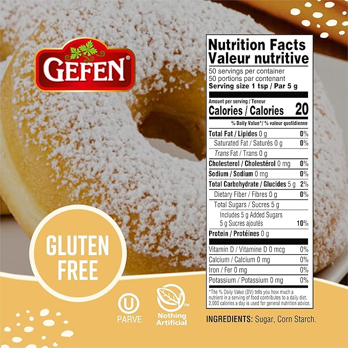 Gefen Confectioners Sugar Shaker, 8.8oz (2 Pack) | Powdered Sugar | Corn Free | Gluten Free |