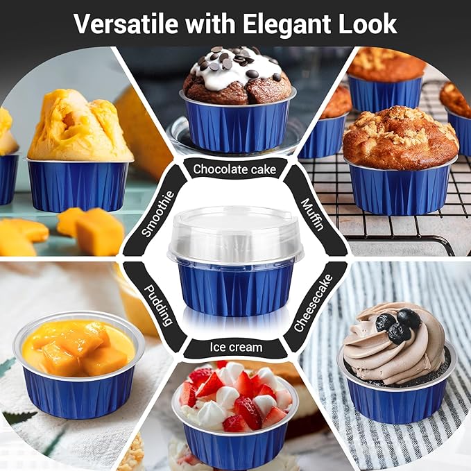 EUSOAR Mini Aluminum Pans with Lids, 30pcs 5oz Disposable Aluminum Foil Cupcake Liners Ramekins