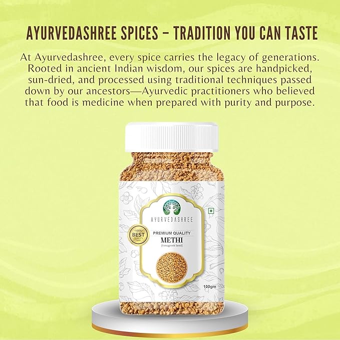 AYURVEDASHREE Fenugreek (Methi) Seeds Whole 100gm | Trigonella foenum graecum | All Natural | Vegan