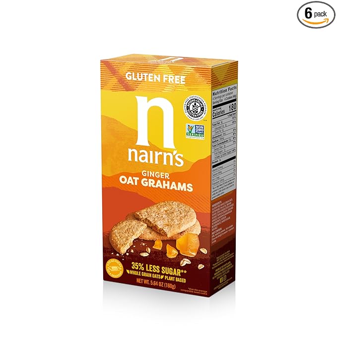 Nairn's Gluten Free Stem Ginger Snack Grahams; Vegan Friendly, Pack of 6