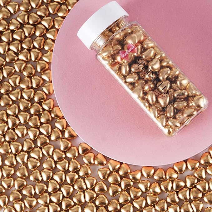 Kasvan Gold Heart Shapes Sprinkles - Edible Candy Pearls 100g/3.58 Oz, Mix Size, Baking Cake