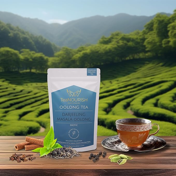 TeaNOURISH Darjeeling Masala Oolong Tea | Darjeeling Loose Leaves | Blended with Cardamom