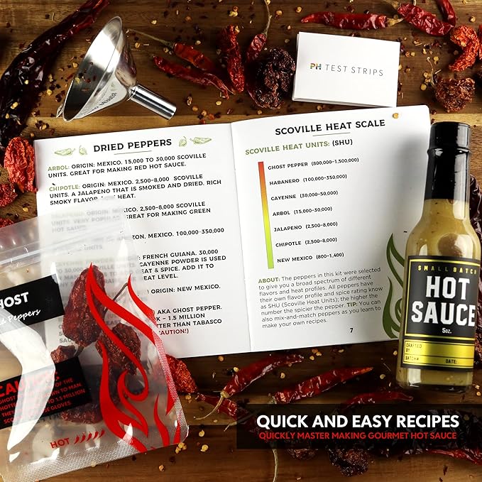 Deluxe Hot Sauce Making Kit, Ghost Pepper Edition, Gourmet Spice Blend, 3 Bottles, Fun Labels, Make