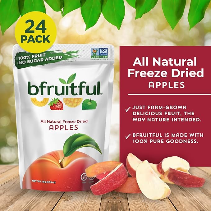 bfruitful Freeze-Dried Apple, Freeze Dried Fresh Fruit Bites, Gluten Free, Vegan, Dairy Free